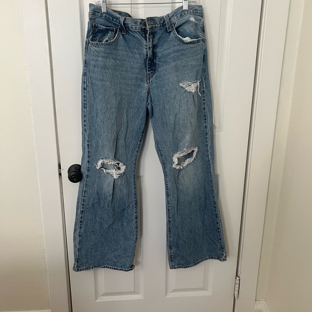 Levi's Blue Distressed Baggy Boot Jeans Size 30